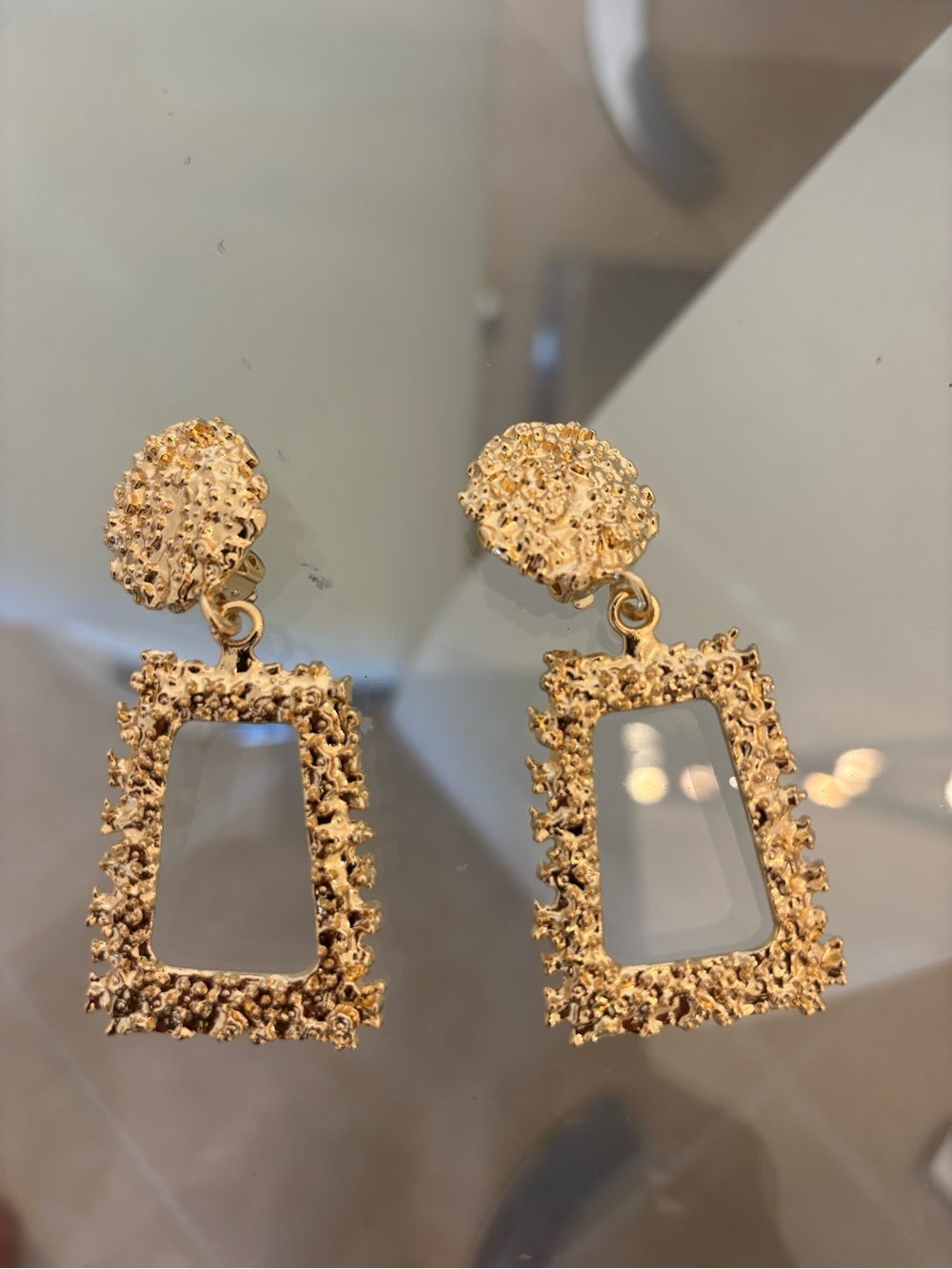 Gold Textured Drop Earrings - Women Jewelry